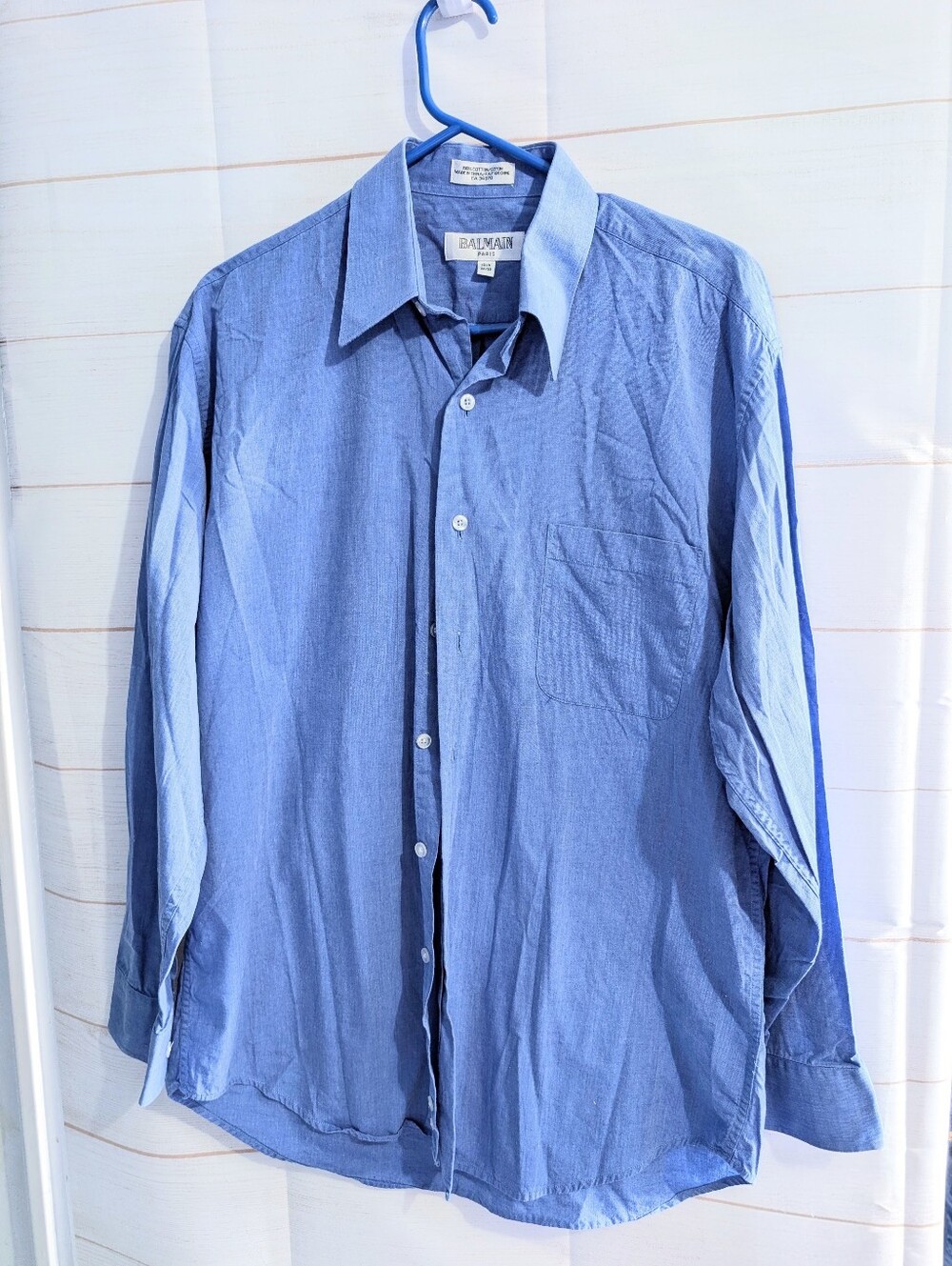 Vintage Balmain Light Blue Men's Long-Sleeve Button-Down Shirt 32/33